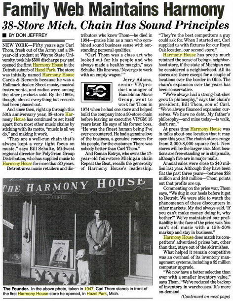 Harmony House - BILLBOARD ARTICLE FROM JUNE 1997
